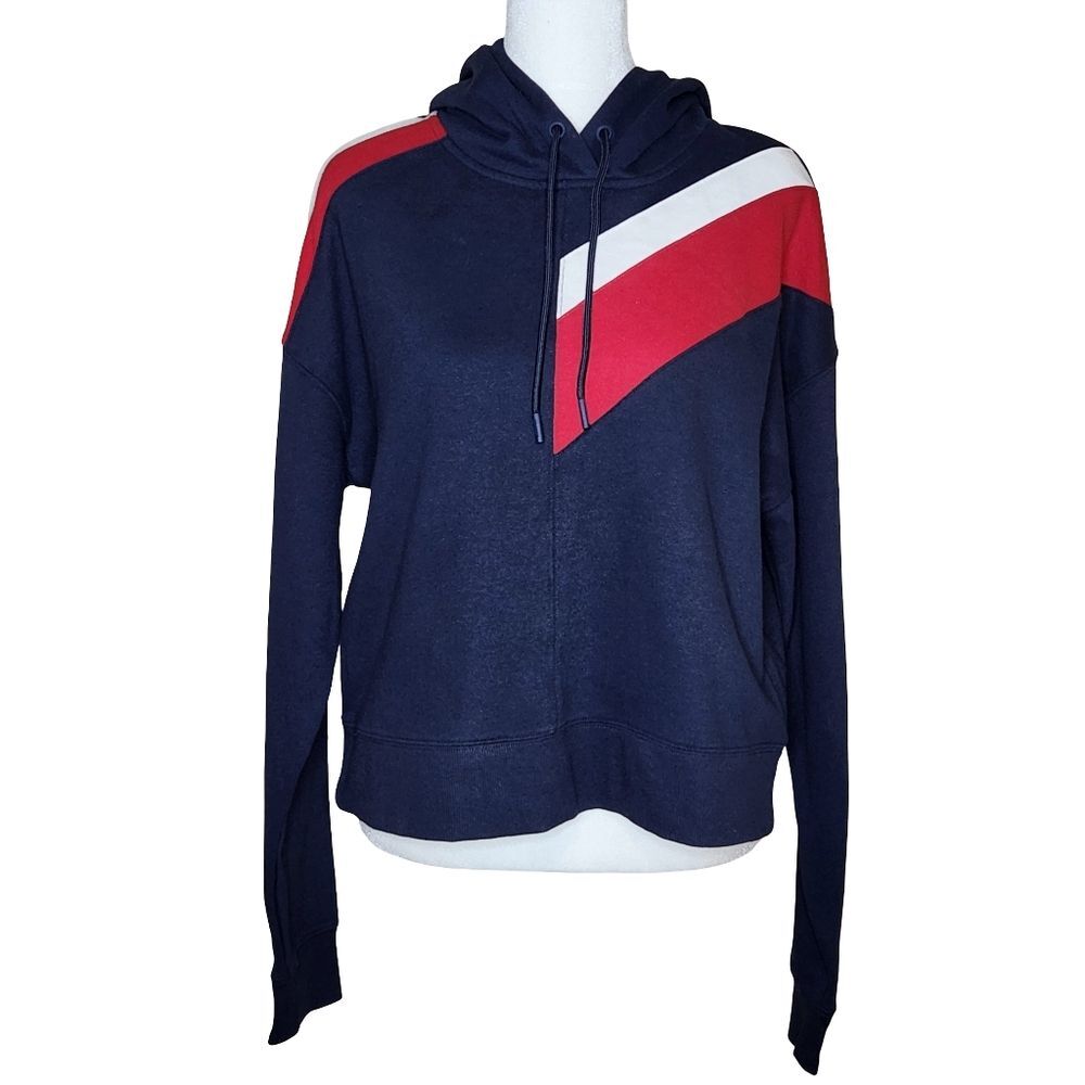 Tommy Hilfiger Sport Y2K Navy Colorblock Cropped Hoodie Women's Small Americana